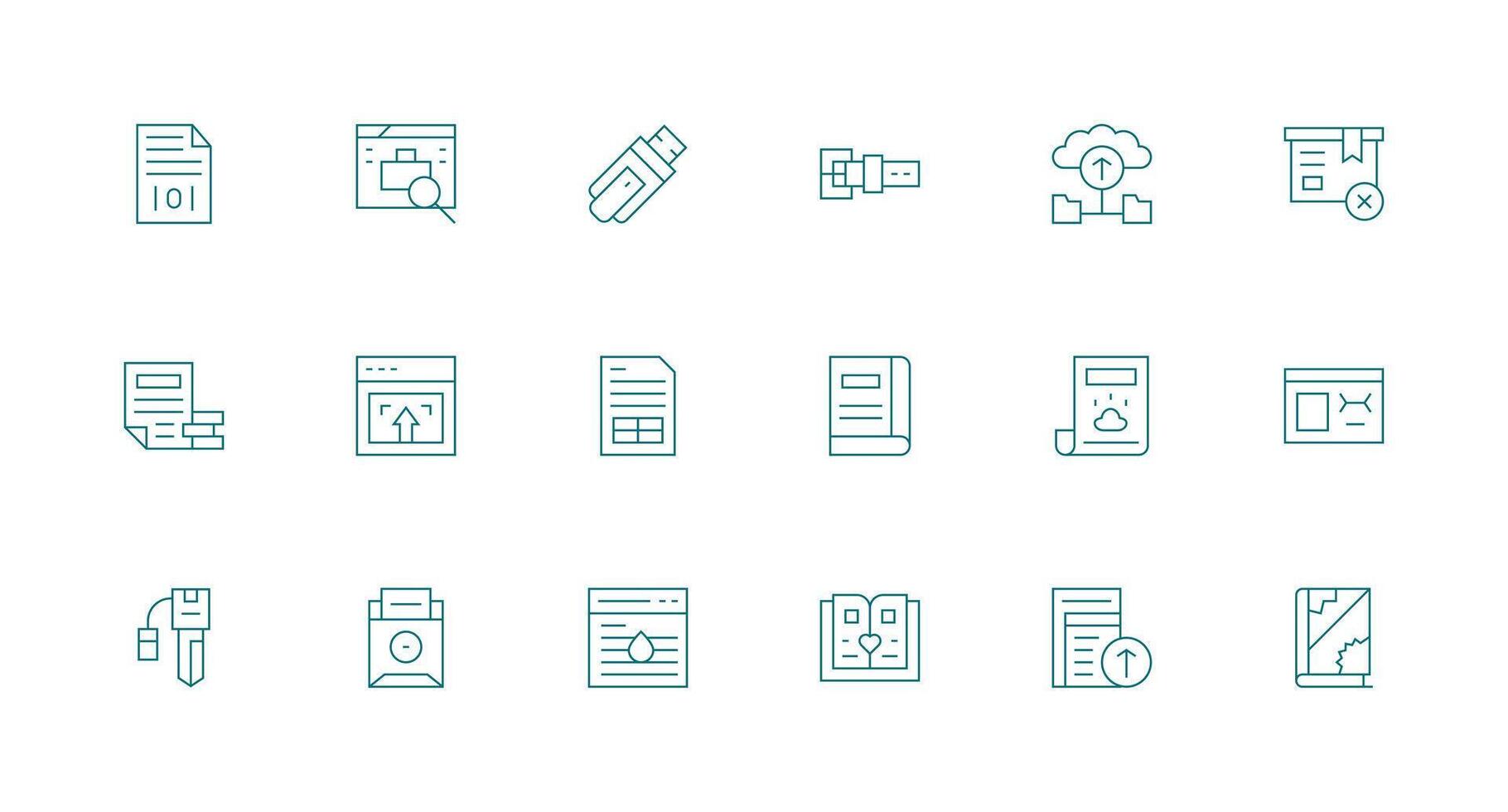 Digital File Icon Collection with 18 Minimal Line Designs Pixel Perfect Icon Set vector