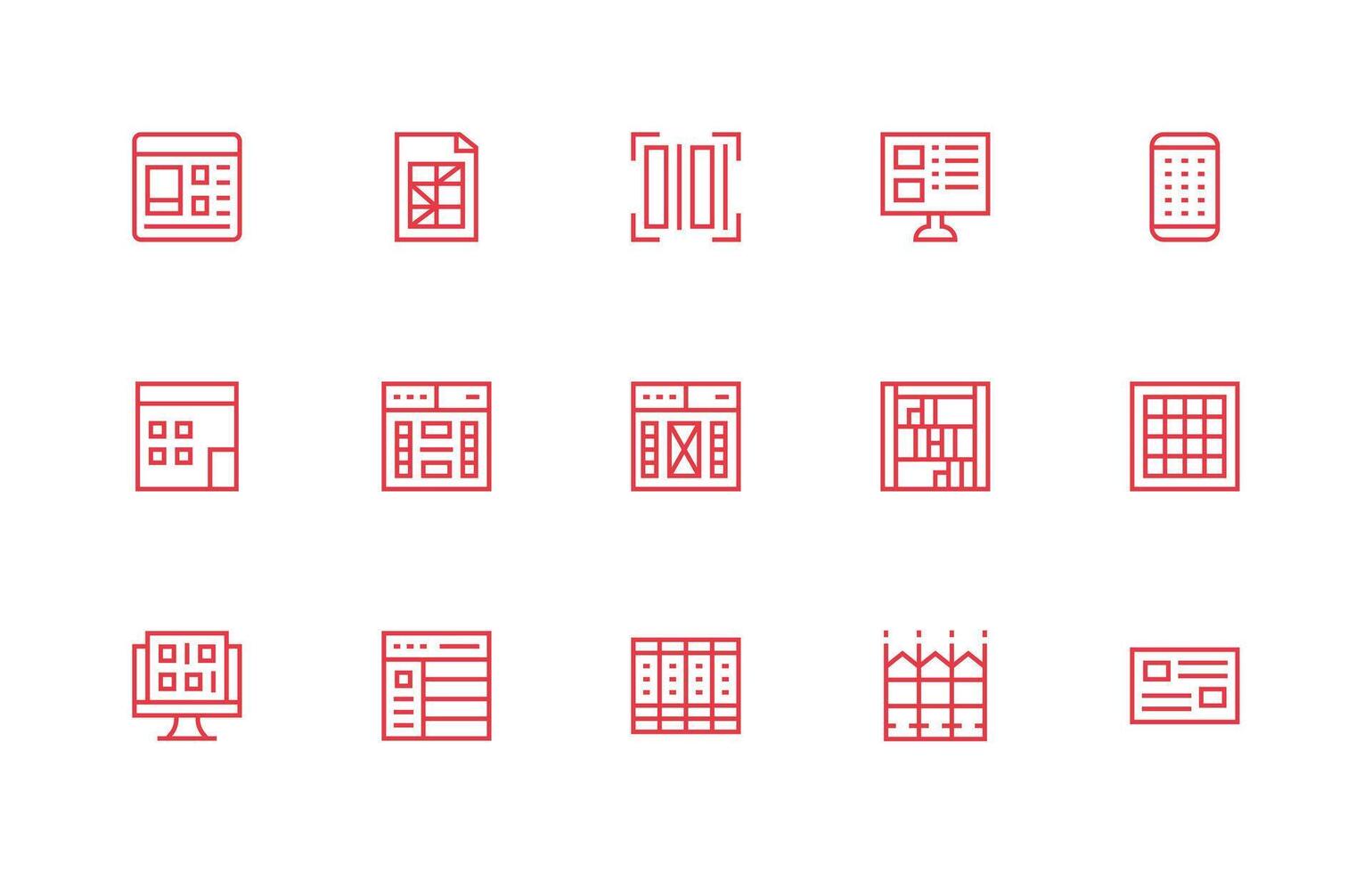 Rows Design Icons featuring 15 in Regular Line Style Web and App Icon Pack Collection vector