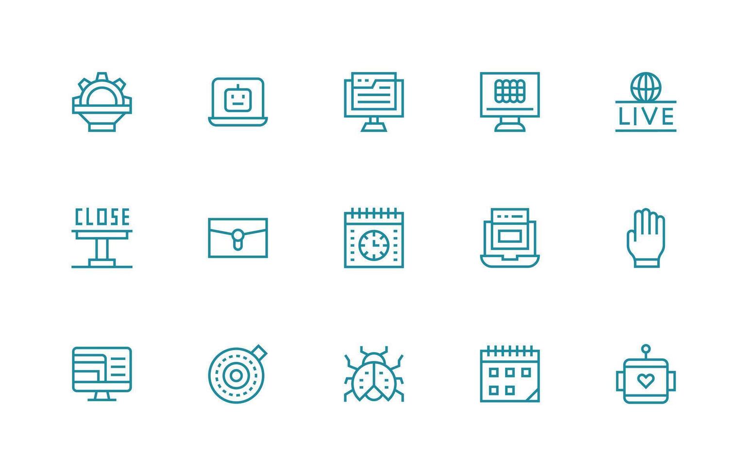 programa presentando 15 íconos en regular línea diseño limpiar icono conjunto icono paquete para ui proyectos vector