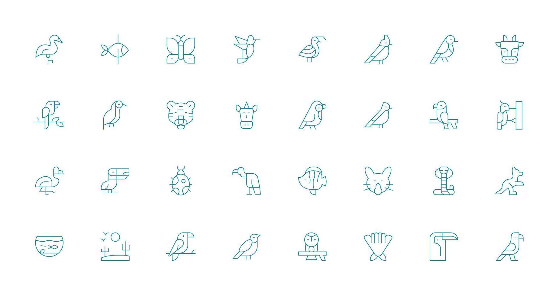 32 Fauna Icons in Thin Line Aesthetic Flexible Icon System for Web Interfaces vector