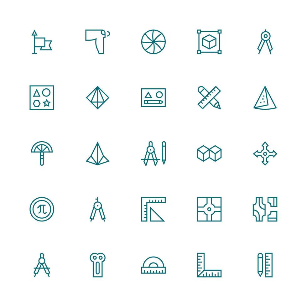 25 Medium Stroke Outline Icons for Geometry Graphics Essential Icon Set for Teams vector