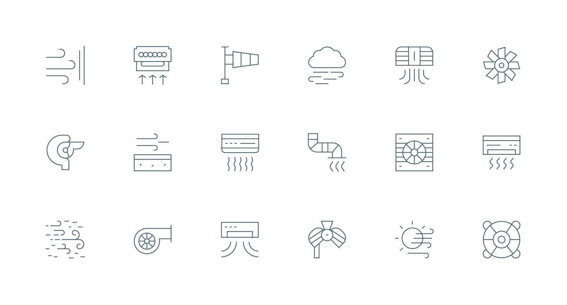 18 Icons for Airflow in Minimal Line Format Icon Set vector