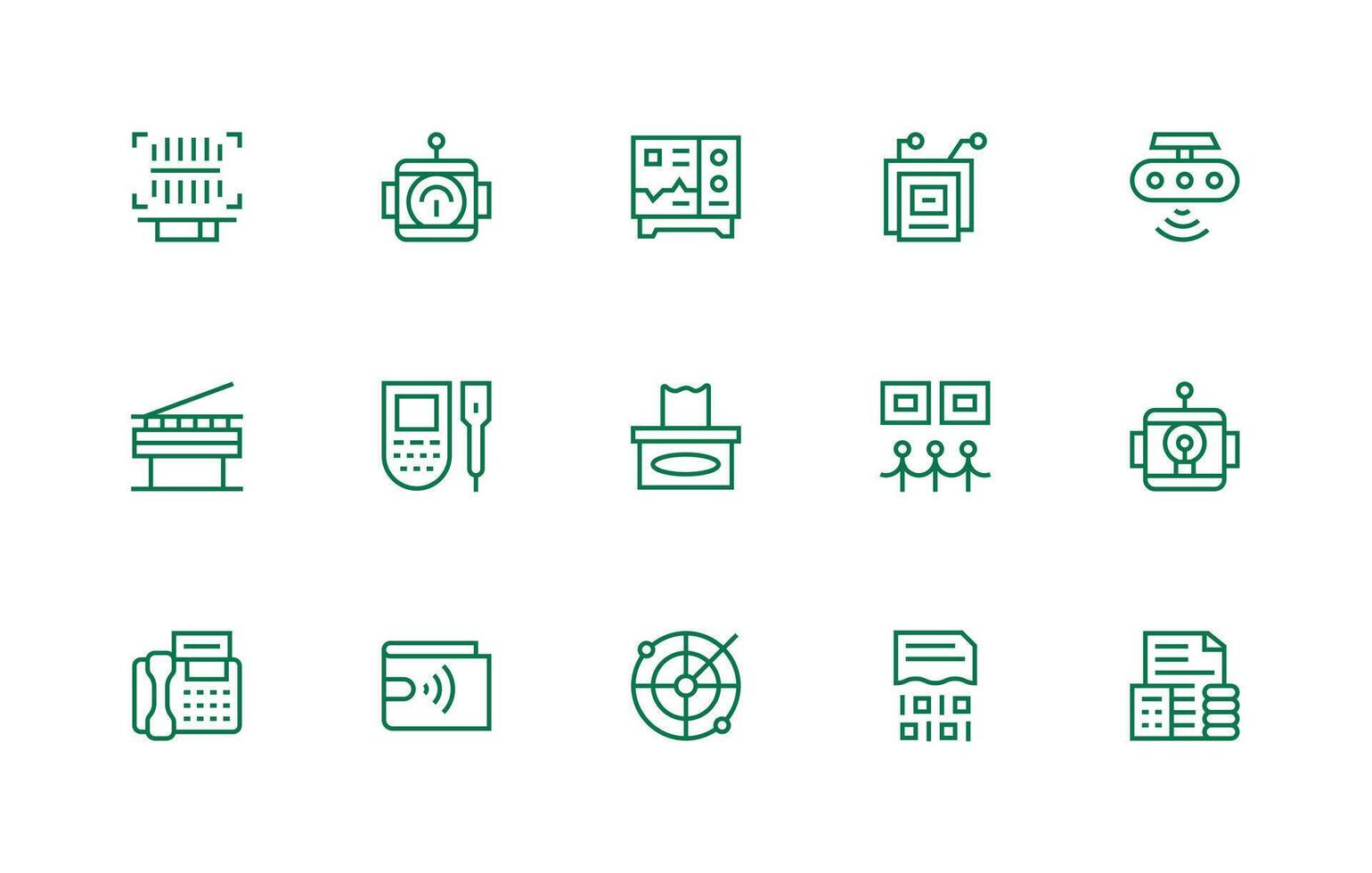 Scanning Icon Set with 15 Regular Line Graphics Essential Icon Collection vector