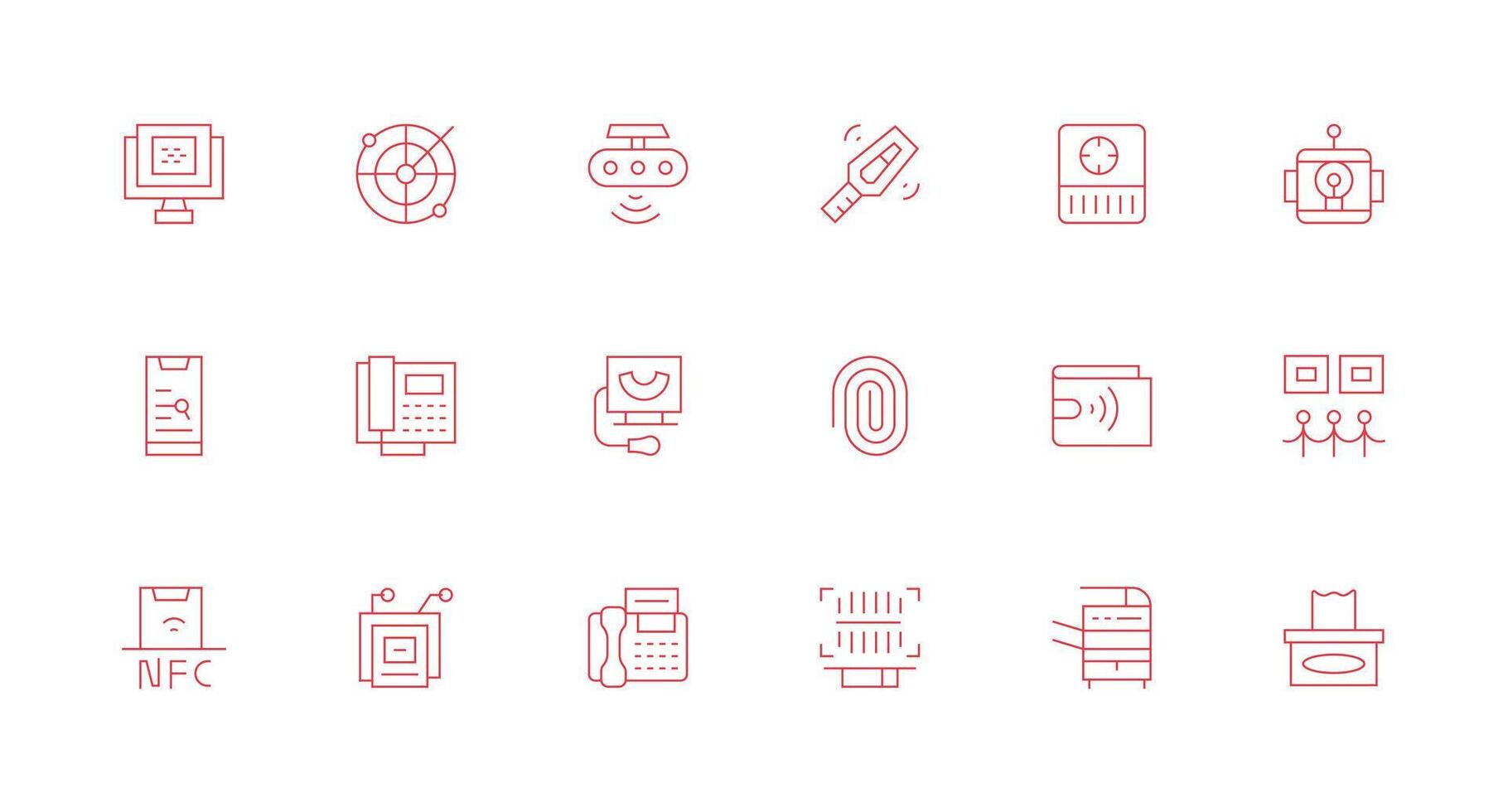 Scanning Visual Pack containing 18 Minimal Line Icons Complete Icon Set for Mobile Apps vector