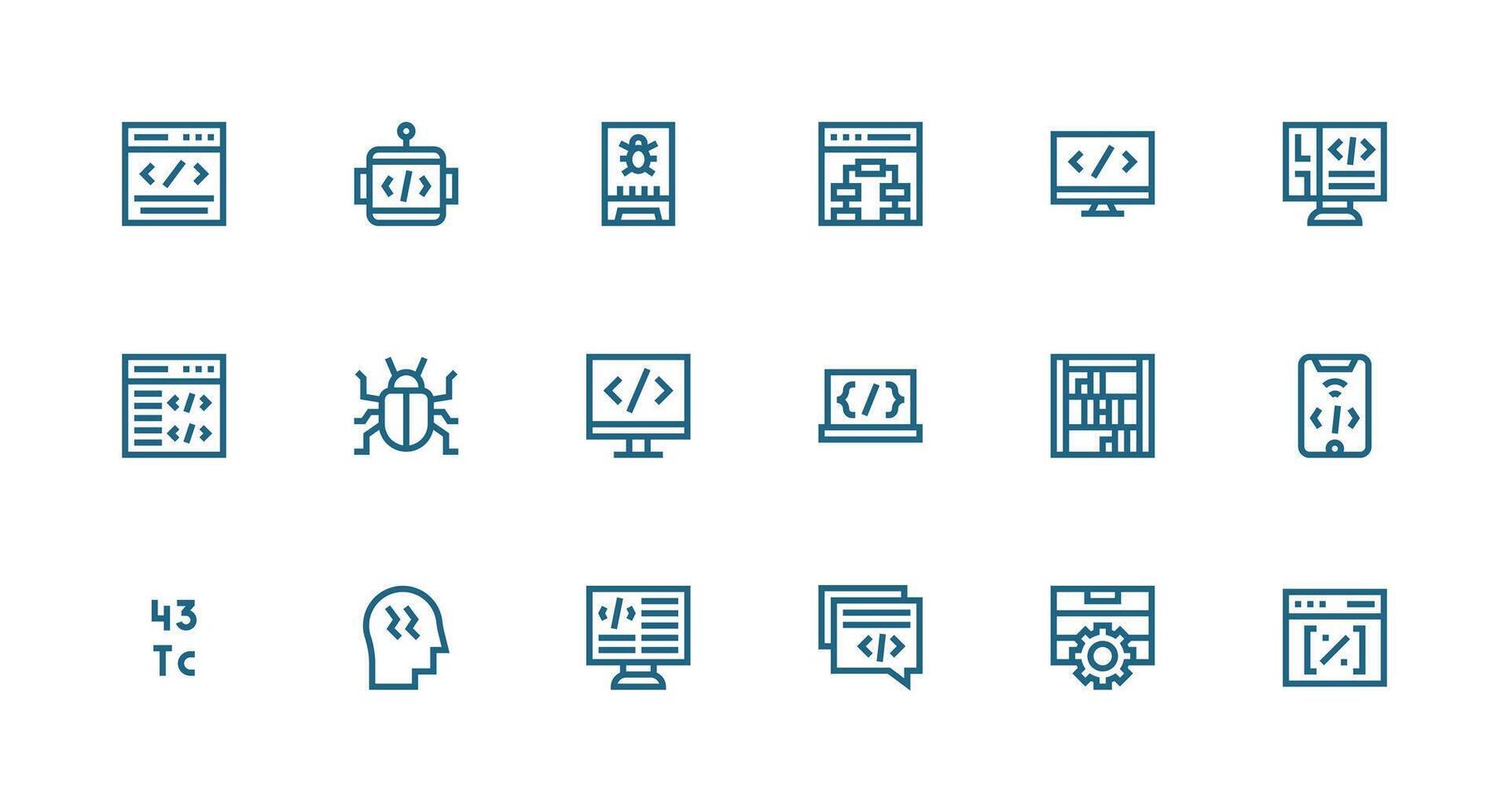 Programming Design Icons featuring 18 in Strong Stroke Line Style Organized Glyph Icons for Fast Design vector