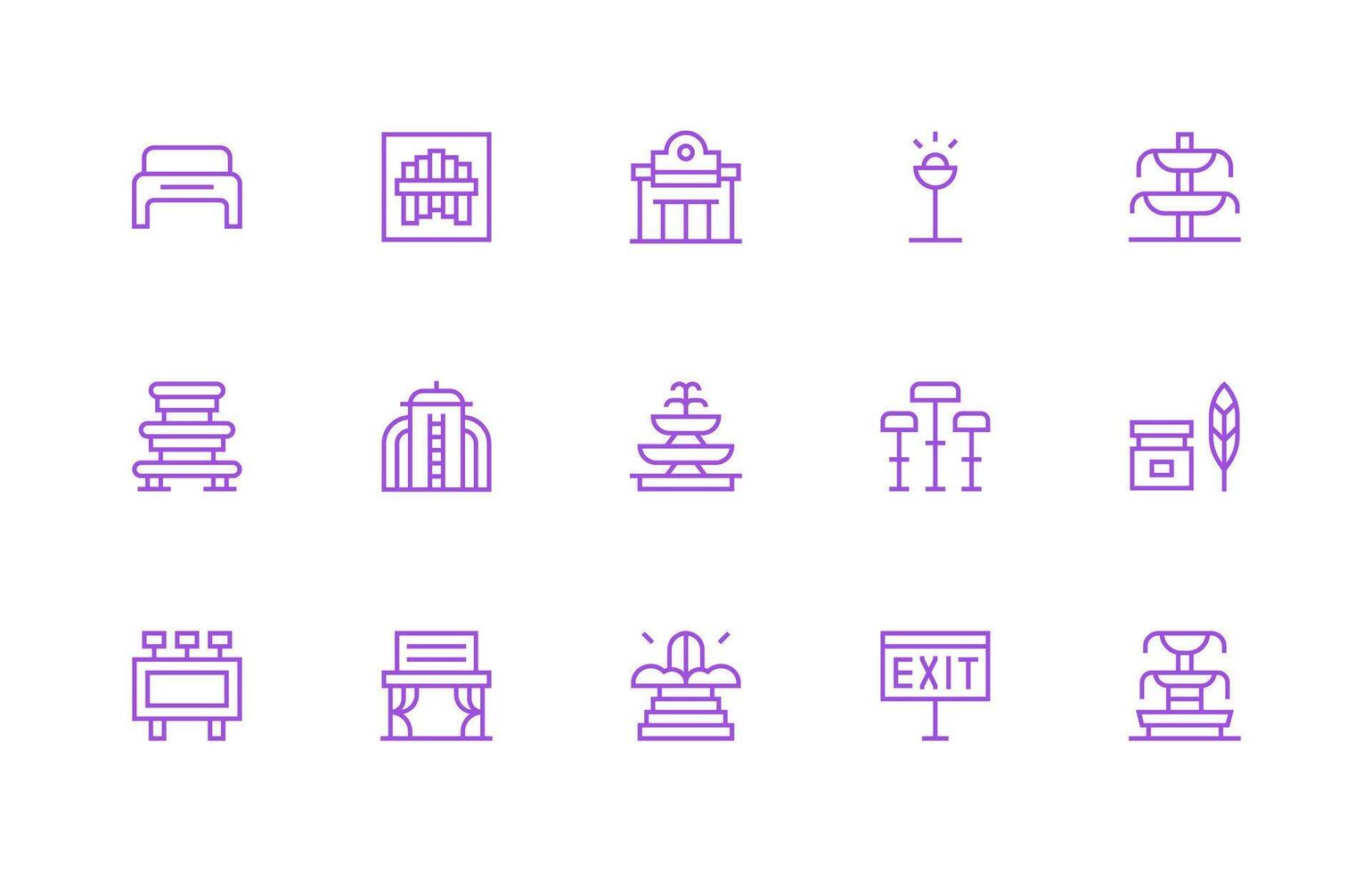 Public Space Design Icons featuring 15 in Regular Line Style Icon Set vector