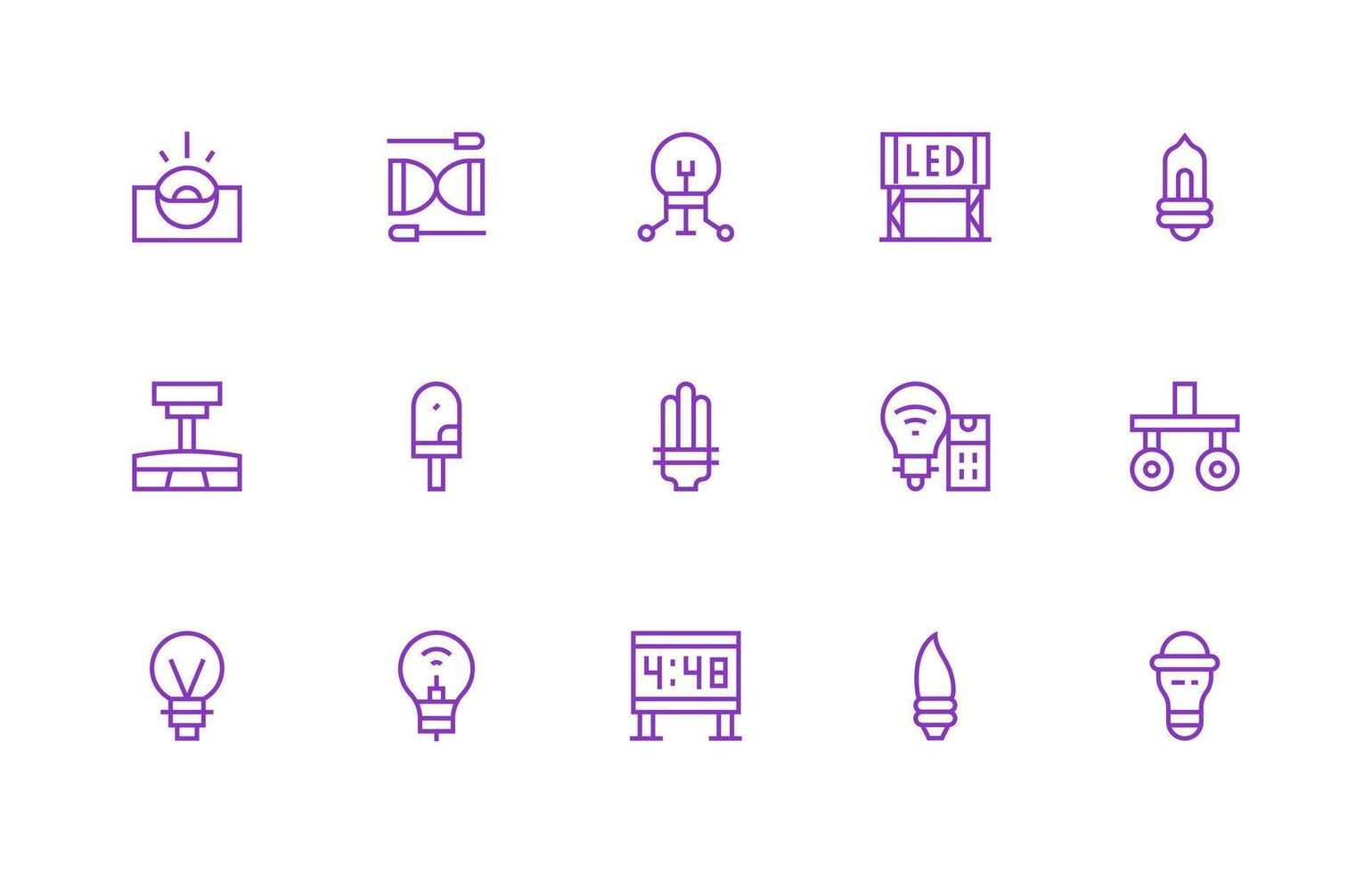 Led including 15 Regular Line Illustrations Essential Icons for Rapid UI Building vector