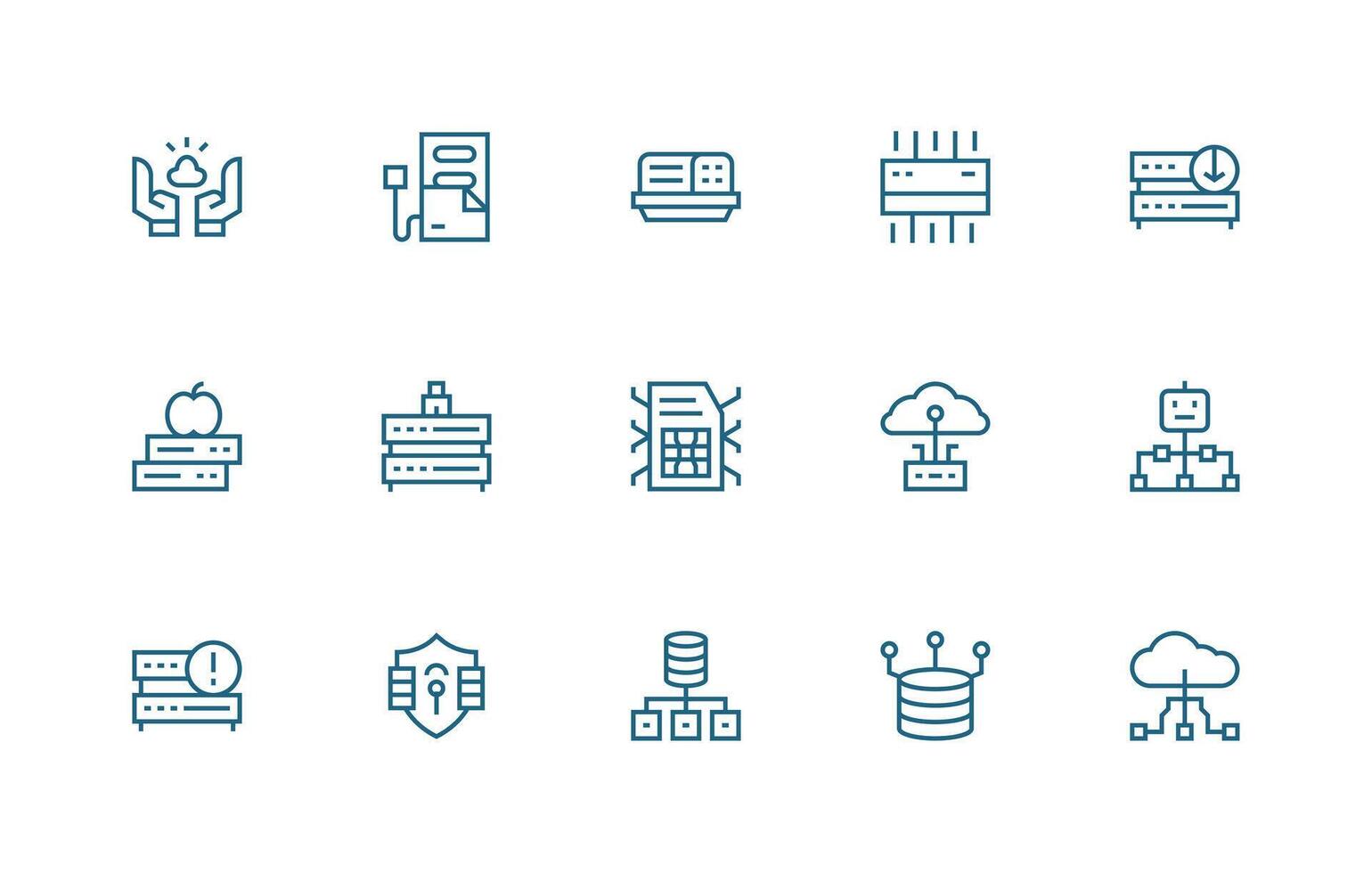 15 Regular Line Designs for Data Center Icons Neat Icon Set vector