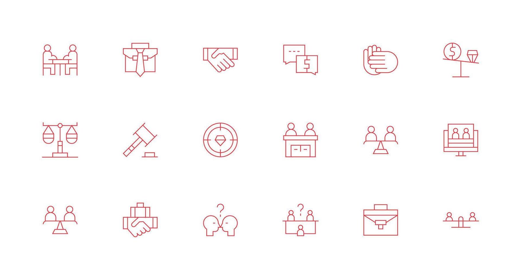 18 Icons for Negotiation in Minimal Line Format Balanced Icon Set for Functional Design vector