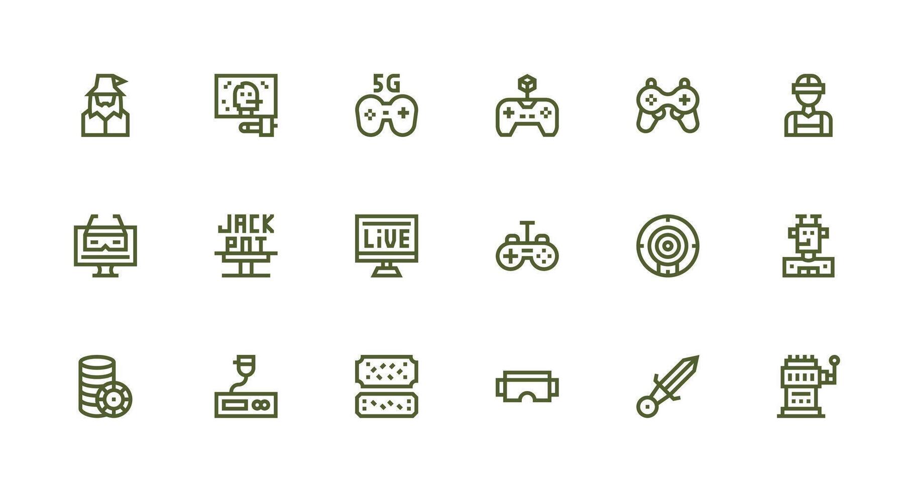 Gaming Icon Set with 18 Strong Stroke Line Graphics Layout Icon Collection vector