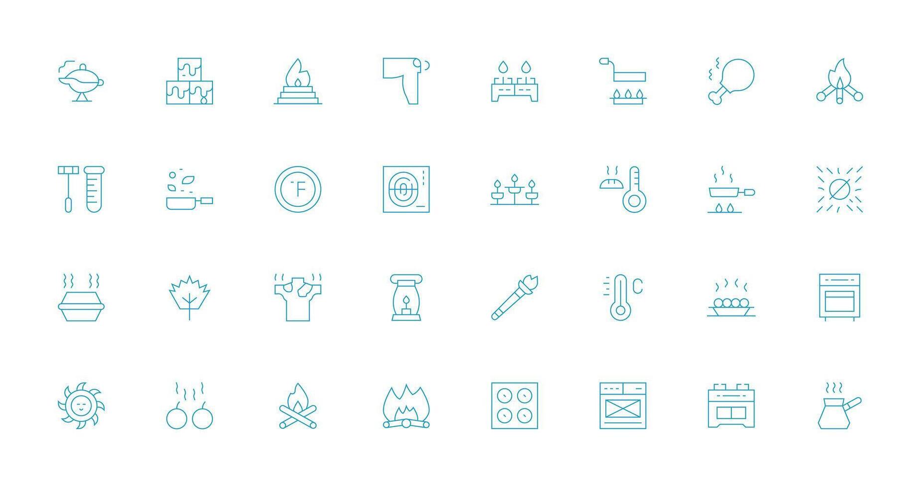 Heat Design Icons featuring 32 in Thin Line Style All Device Compatible Icon Set vector
