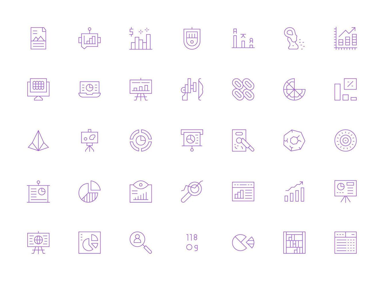35 Data Visualization Icons in Light Line Aesthetic Display Icon Pack vector
