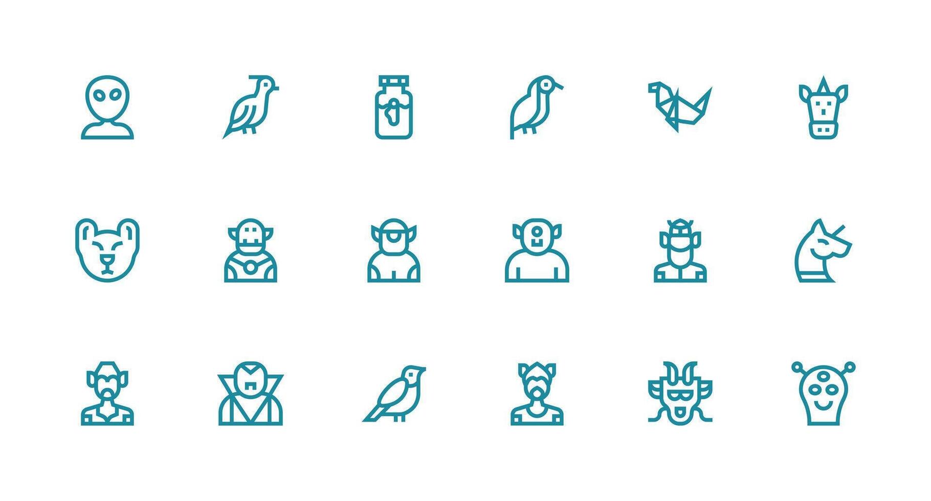 Creature Visual Pack containing 18 Strong Stroke Line Icons Core Icon Collection for Daily Tasks vector