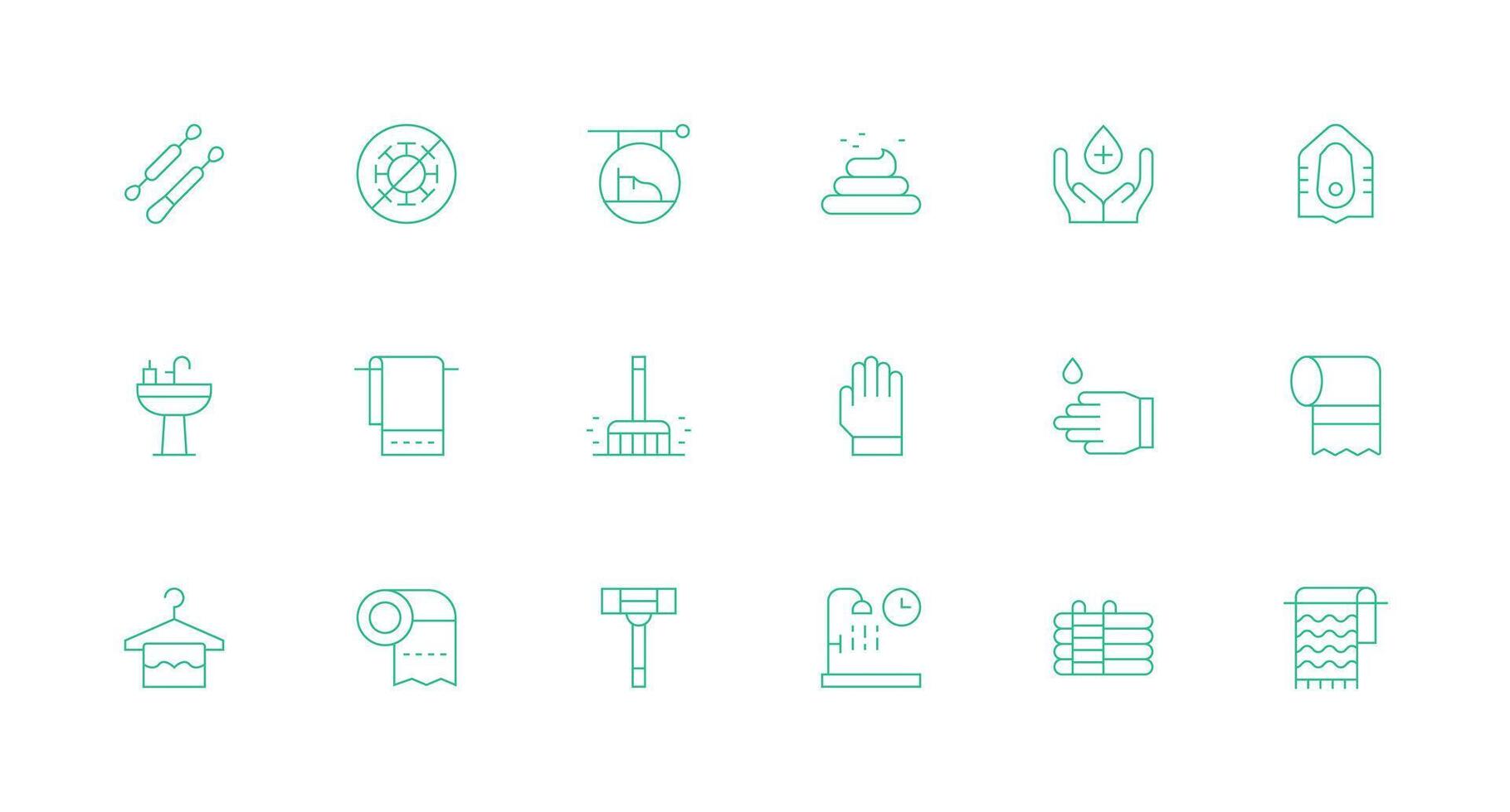 Cleanliness Design Icons featuring 18 in Minimal Line Style All-Purpose Icon Design Pack vector