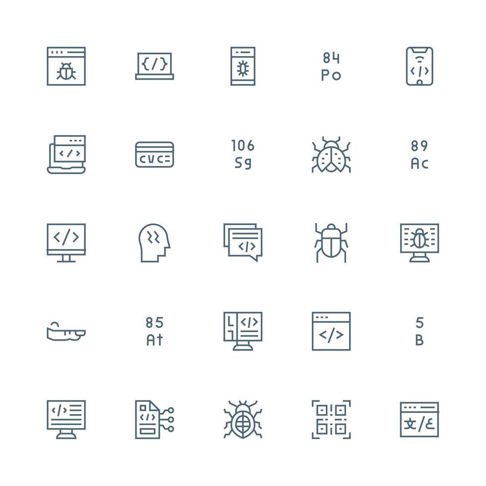 25 Medium Stroke Outline Icons for Code Graphics Icon Pack for Various Themes vector