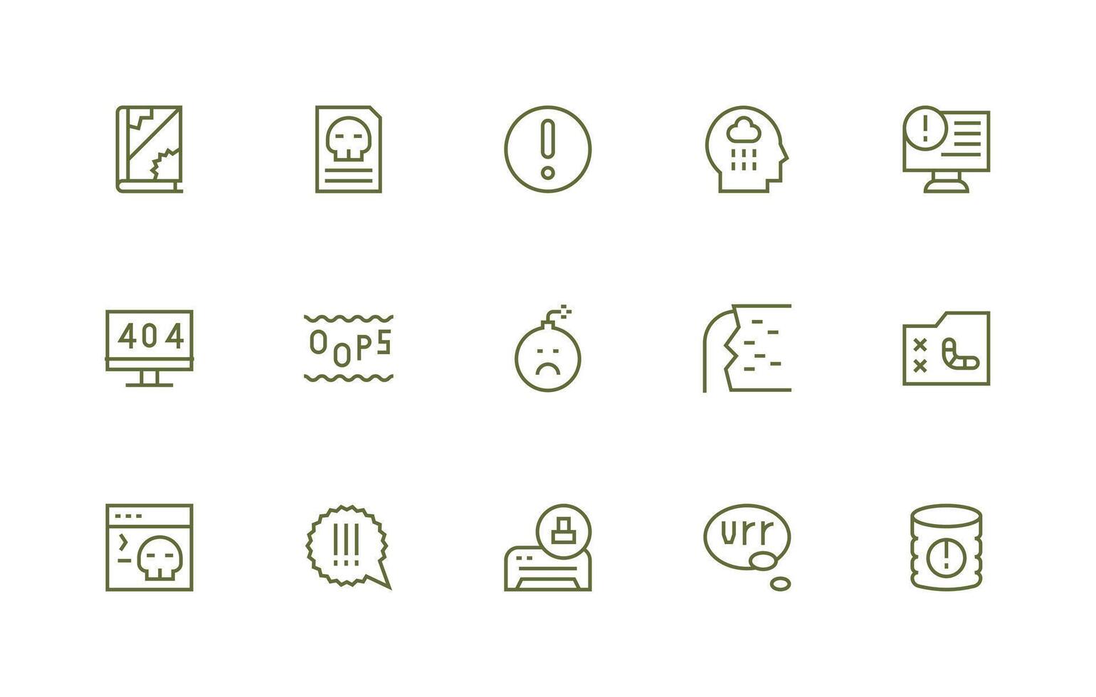 System Error Set with 15 Regular Line Icons Clean Icon Collection for Web Use vector