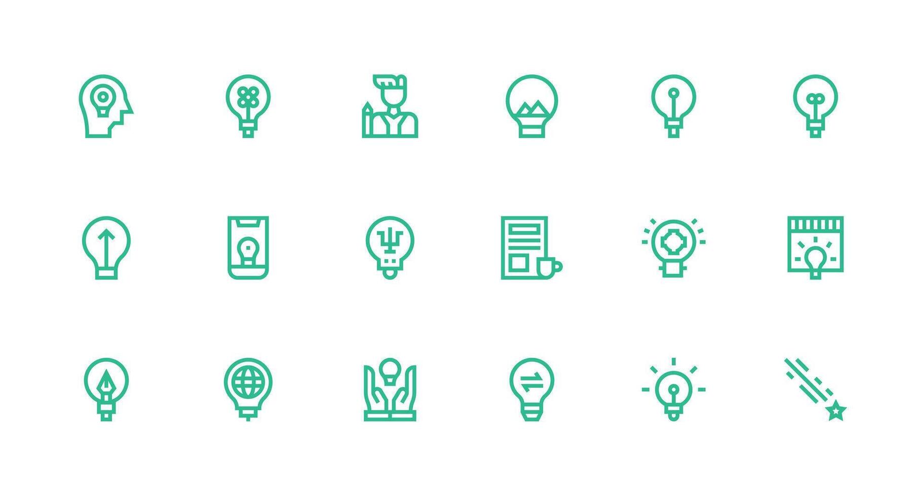Inspiration Design Icons featuring 18 in Strong Stroke Line Style Clean Icon Collection for Web Use vector