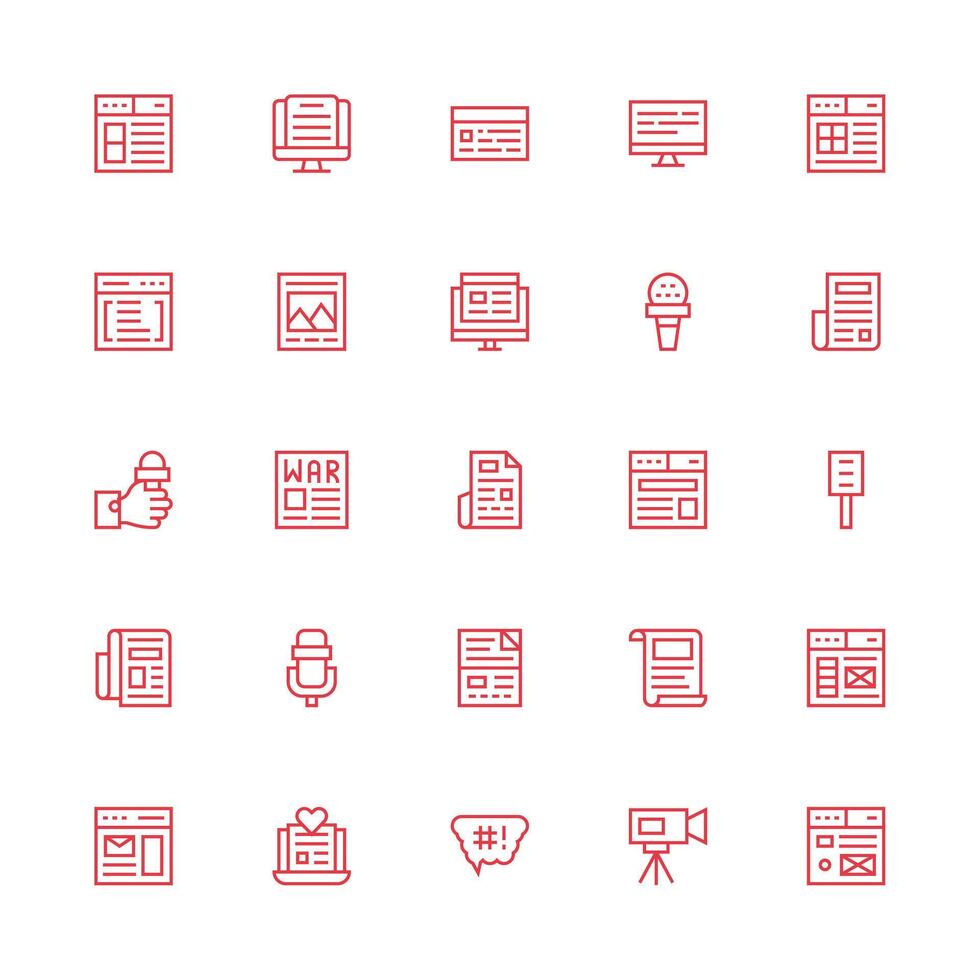 Medium Stroke Outline Icons from News Set with 25 Vectors Core Icon Collection for Daily Tasks