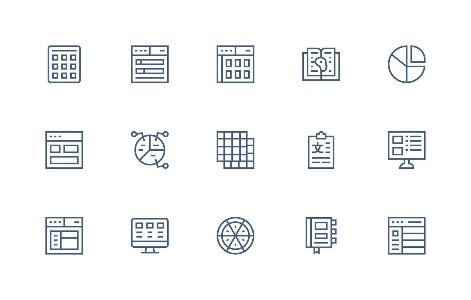 secciones diseño íconos presentando 15 en regular línea estilo digital icono colección vector