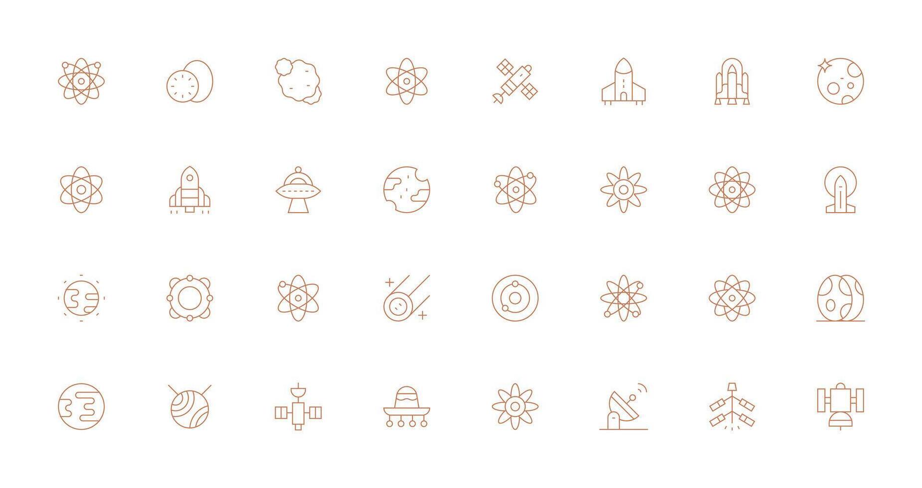 Thin Line Style Orbit Icons with 32 Vectors Responsive Icon Set for Flexible Layouts