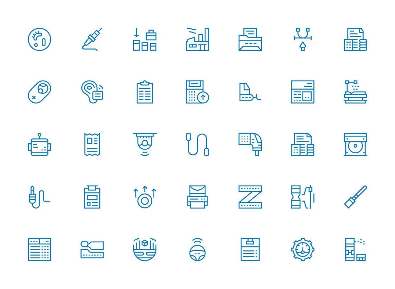 Output Icon Collection with 35 Regular Clean Line Designs Essential Icons for Rapid UI Building vector