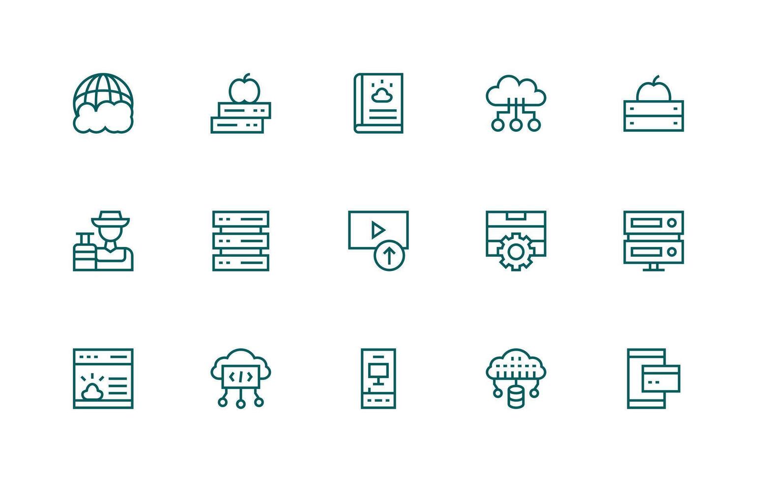regular línea estilo hospedaje íconos con 15 vectores aplicación icono paquete
