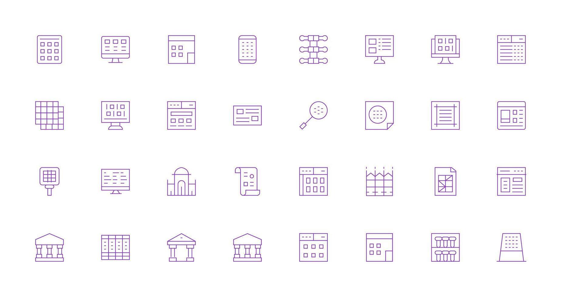 32 Icons for Columns in Thin Line Format Interface Icon Collection for Daily Projects vector