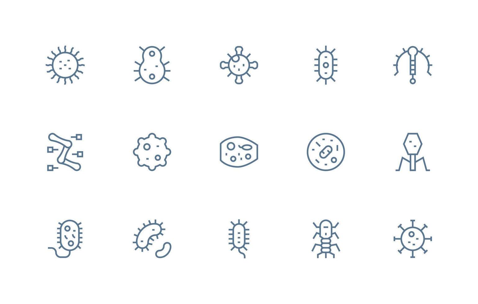 Microbe Set with 15 Regular Line Icons Basic Icon Series vector