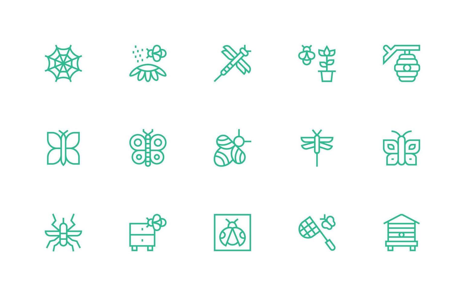 Insect featuring 15 Icons in Regular Line Design User Interface Icons for Digital Products vector