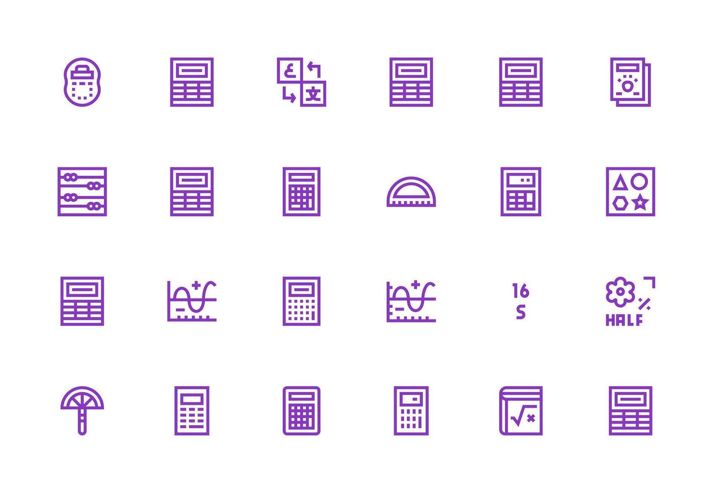 Math Set with 24 Thick Line Line Icons Minimal Icon Set for Interface Projects vector