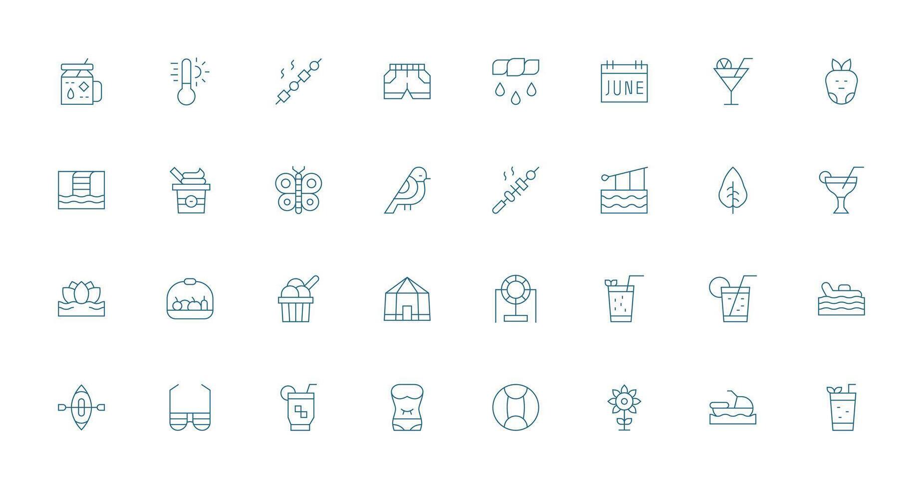 Summer Icon Set with 32 Thin Line Graphics Multi-Style Icon Collection vector