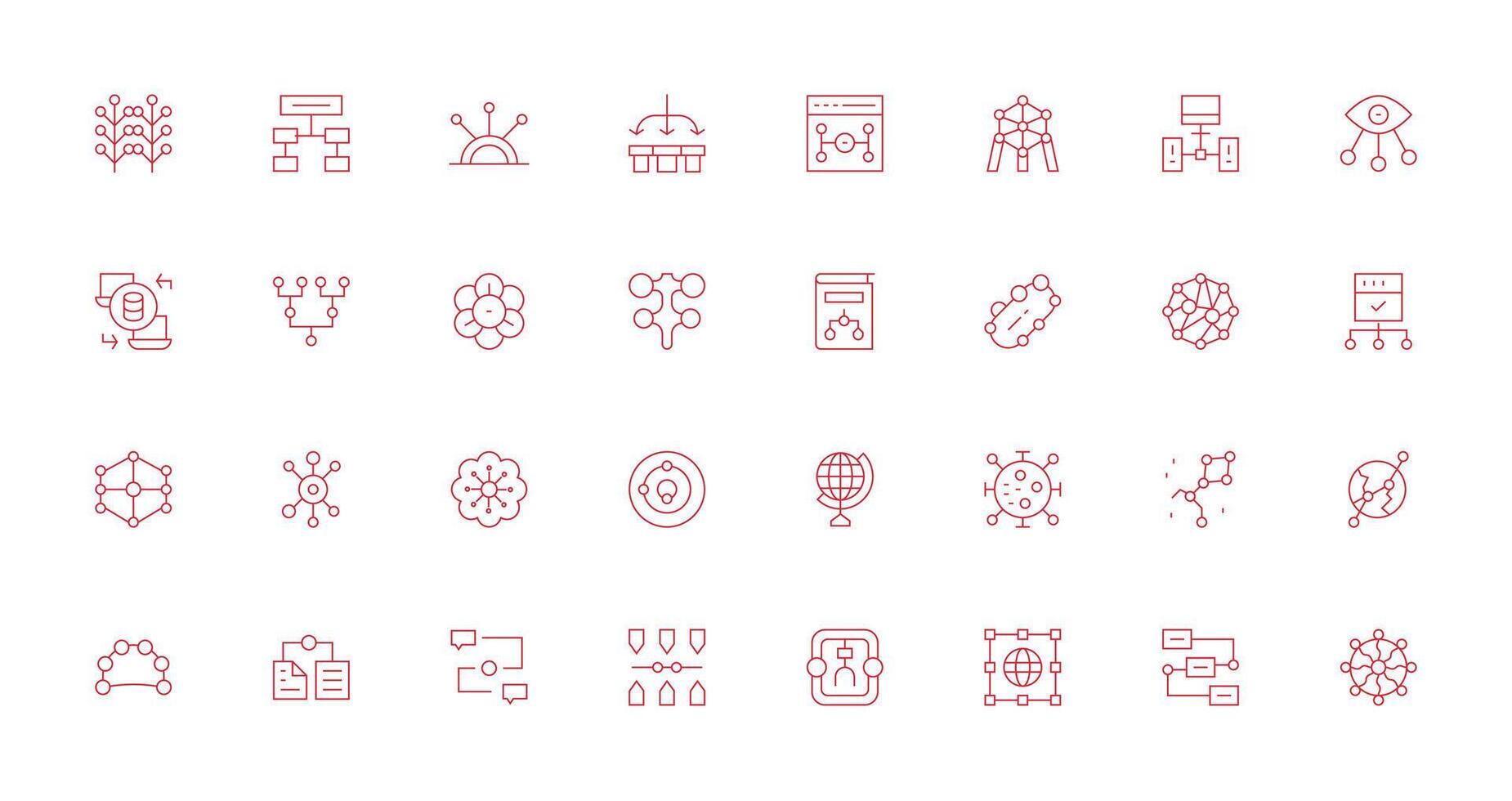 32 Thin Line Vectors for Data Flow Theme Detailed Icon Collection for Design Systems