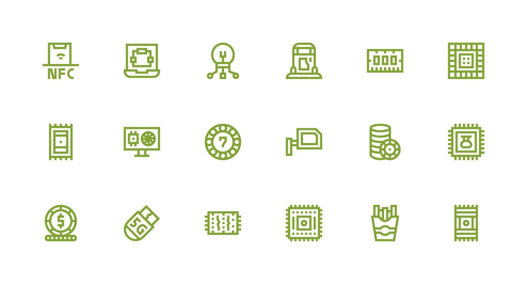 Chip Icon Set with 18 Strong Stroke Line Graphics Reusable Icon Set vector