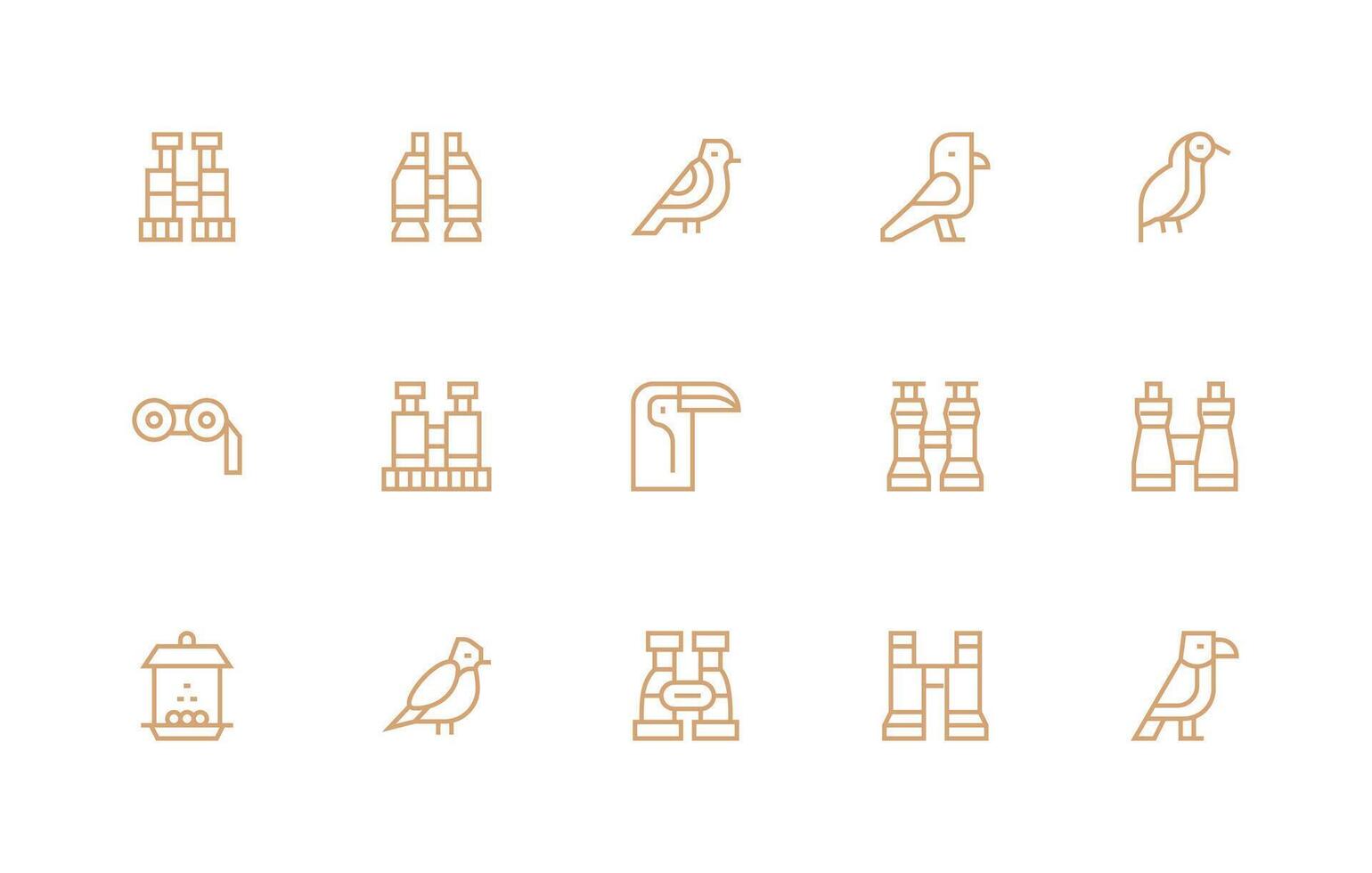 Birdwatching featuring 15 Icons in Regular Line Design Icon Collection Set vector
