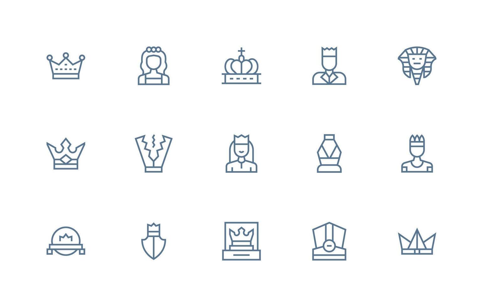 Crown Visual Pack containing 15 Regular Line Icons Scalable Icons for All Themes vector