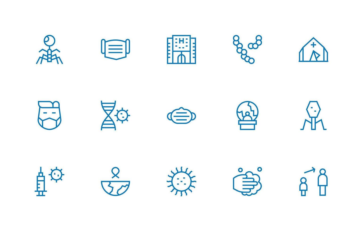 15 Regular Line Vectors for Pandemic Theme Complete Icon Set for Mobile Apps