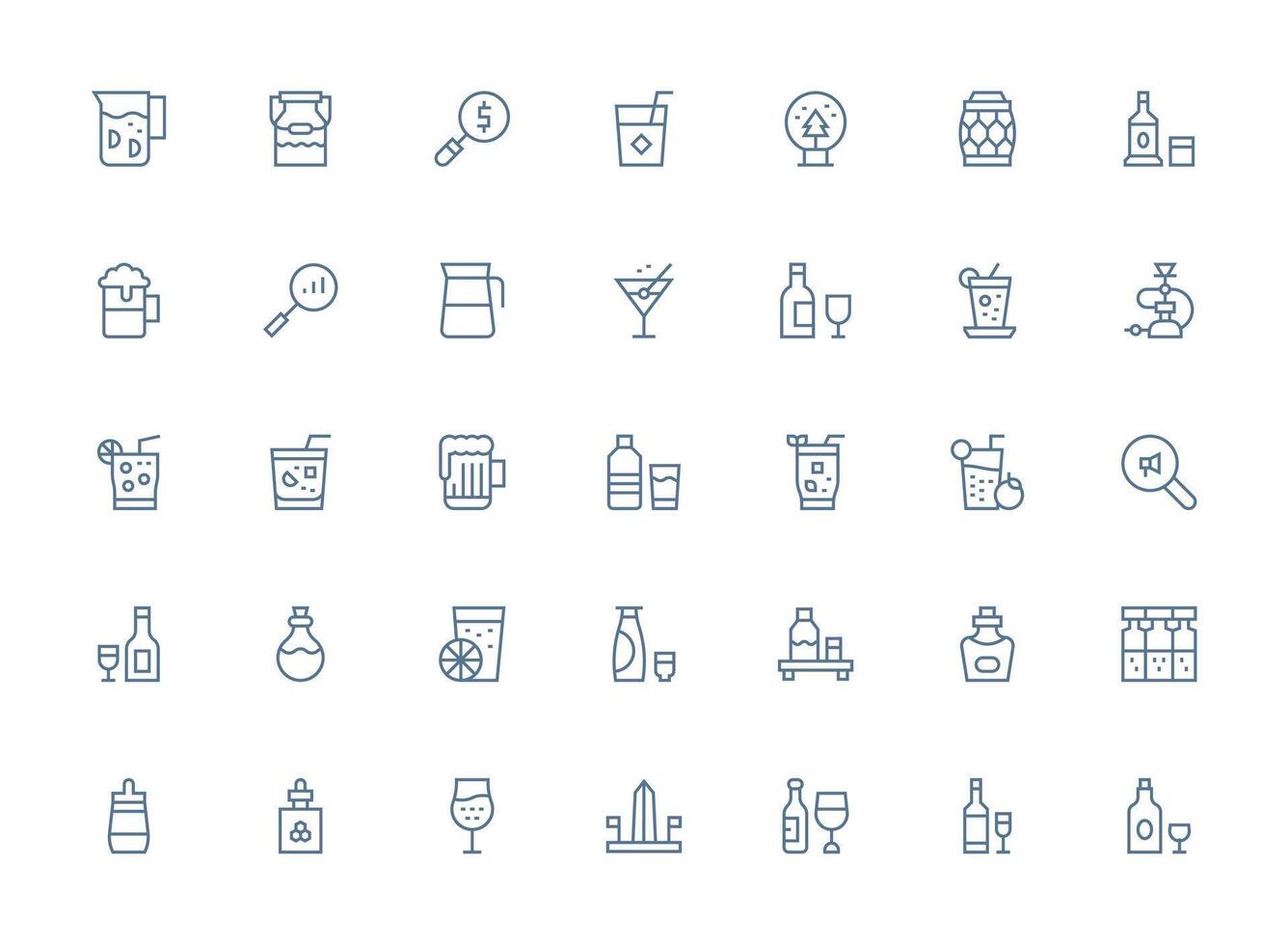 Glass featuring 35 Icons in Regular Clean Line Design Neutral Style Icons for Any Project vector
