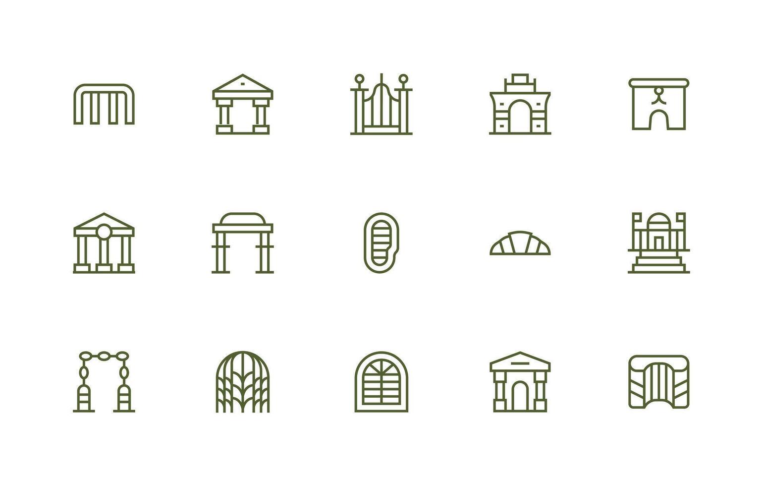 Archway Icon Collection with 15 Regular Line Designs Sharp Icons for Presentations vector