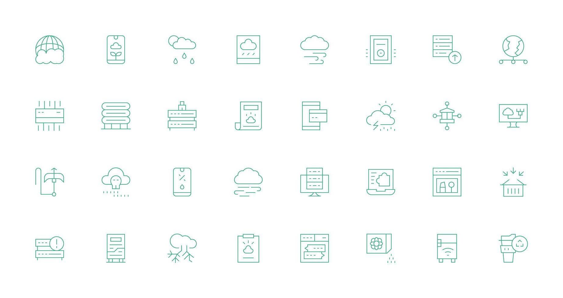 Cloud Icon Collection with 32 Thin Line Designs Multi-Style Icons for Creative Projects vector