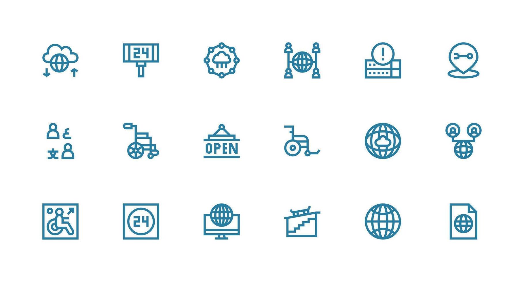 18 Strong Stroke Line Icons for Accessibility Graphics Simplified Icon Pack for Visual Tools vector