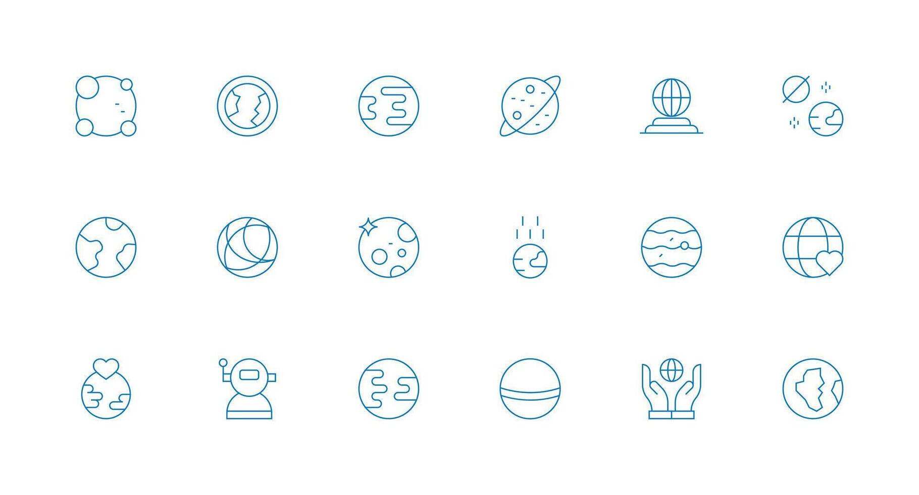 Planet Set with 18 Minimal Line Icons Interface Icon Collection for Daily Projects vector