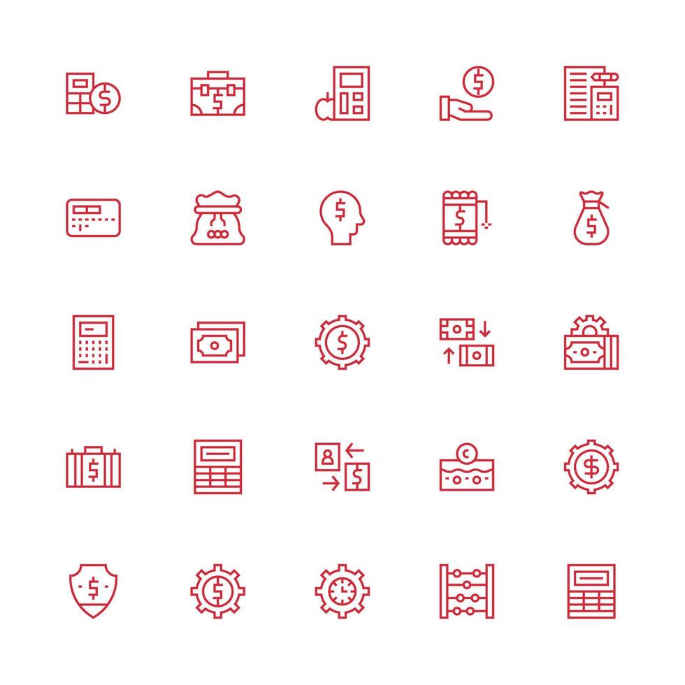 Budgeting Design Icons featuring 25 in Medium Stroke Outline Style Clean Icon Collection for Web Use vector