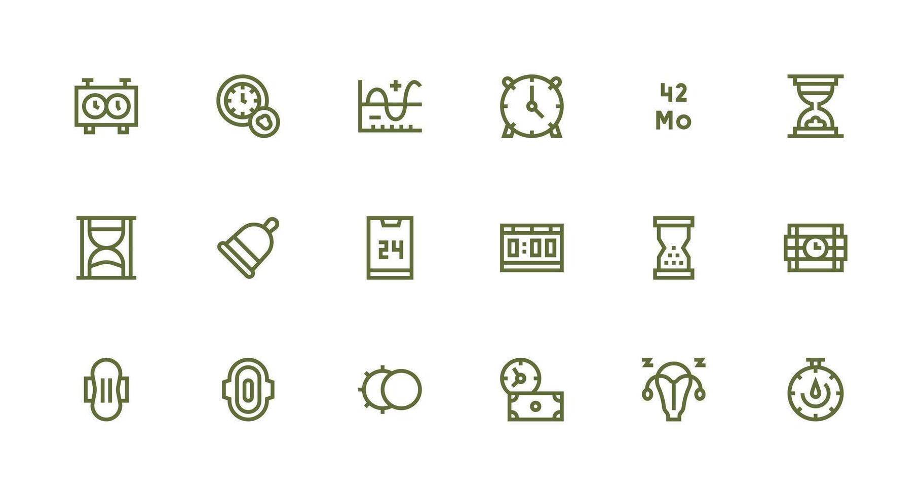 Strong Stroke Line Style Period Icons with 18 Vectors Sharp Icons for Presentations