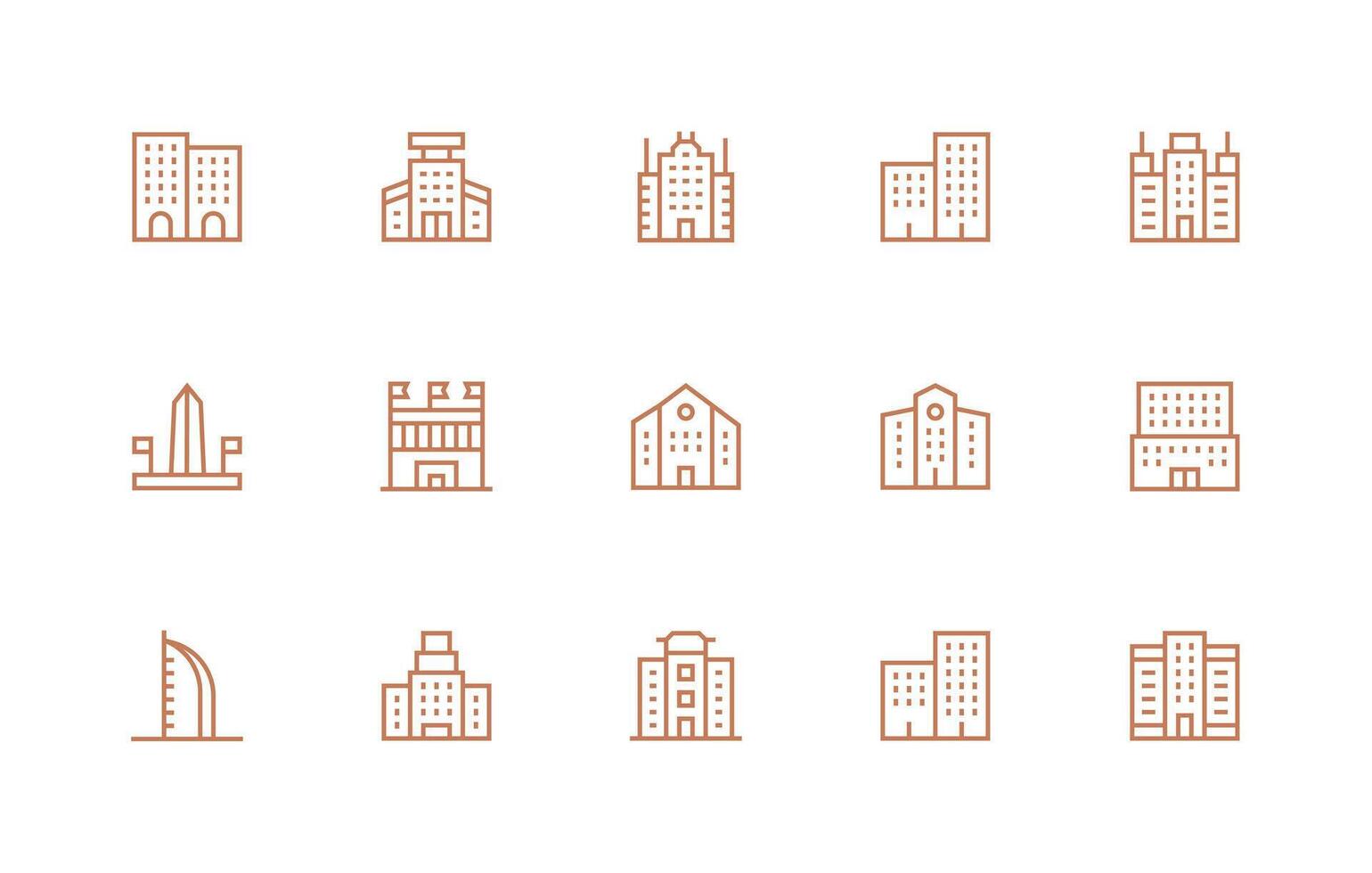 Regular Line Style Modern Architecture Icons with 15 Vectors Optimized Icon Pack for Digital Products