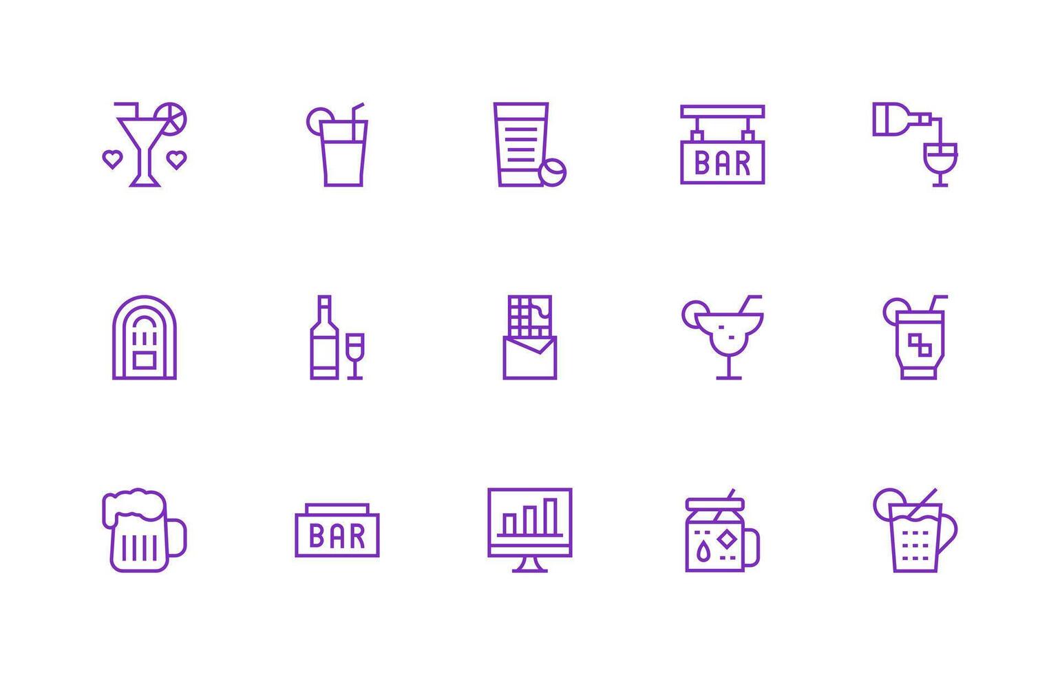 15 Regular Line Vectors for Bar Theme Fully Editable Icon Set for Web