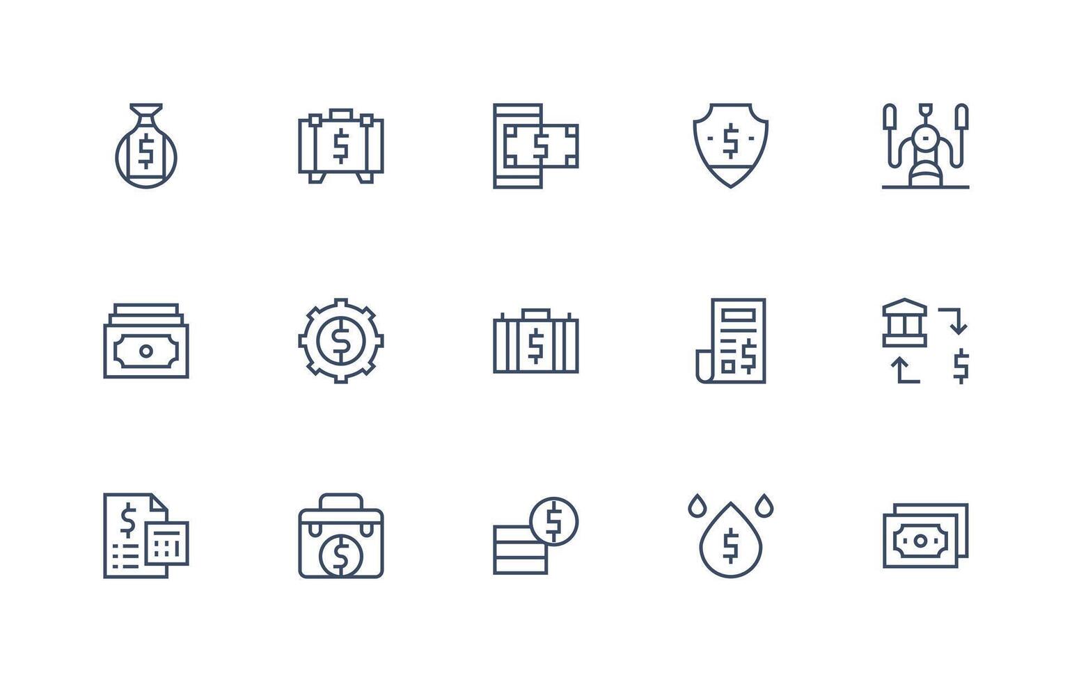 Dollars Icon Set with 15 Regular Line Graphics Functional Icon Series vector