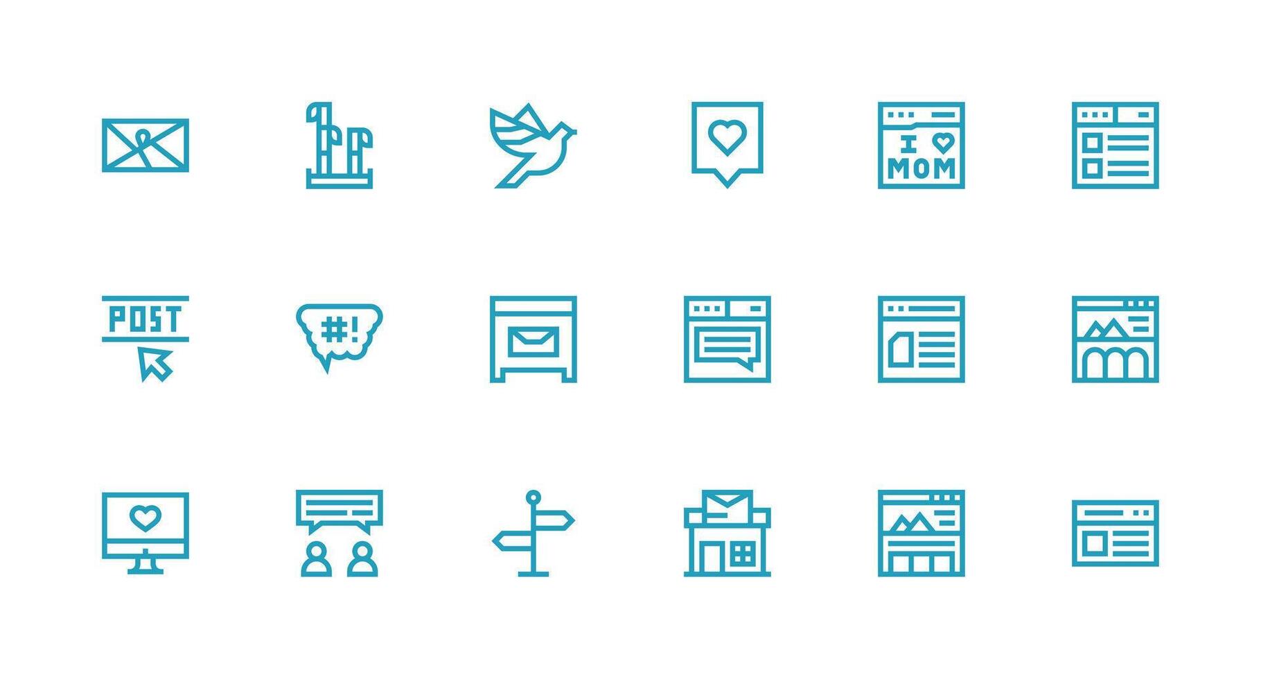 Post including 18 Strong Stroke Line Illustrations Clean Icon Set Icon Pack for UI Projects vector