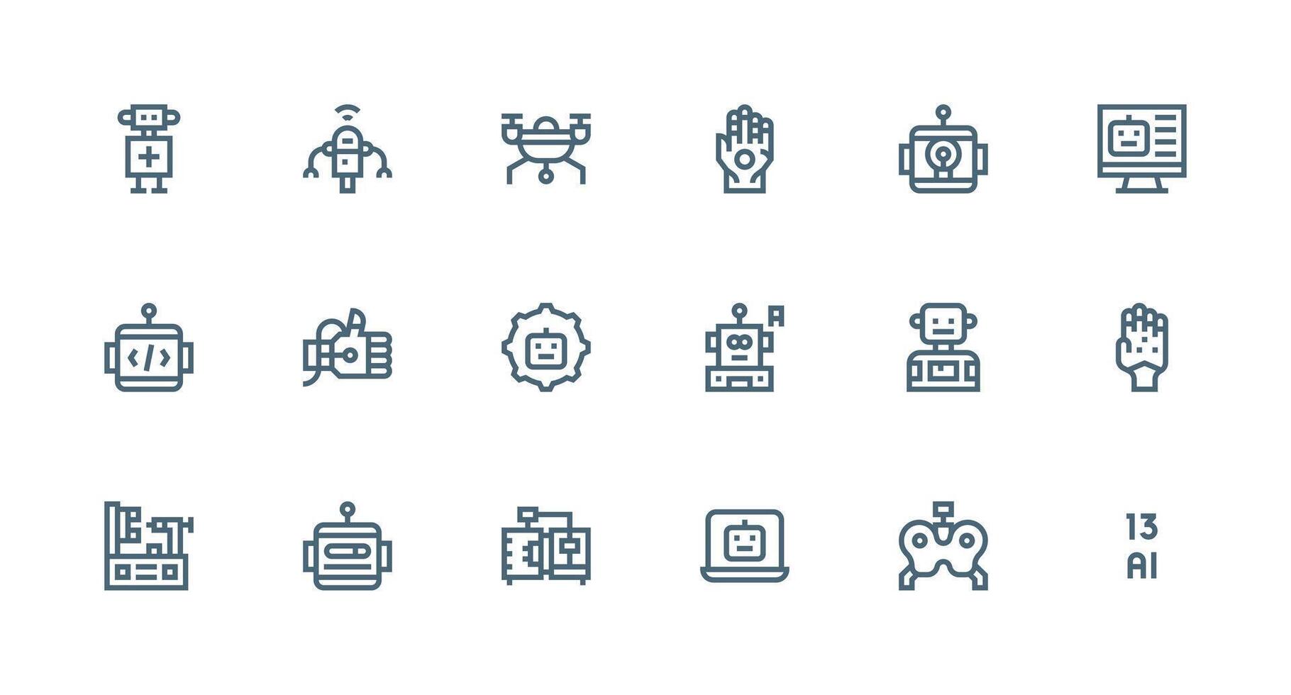 Robotics Design Icons featuring 18 in Strong Stroke Line Style Smart Icon Collection vector