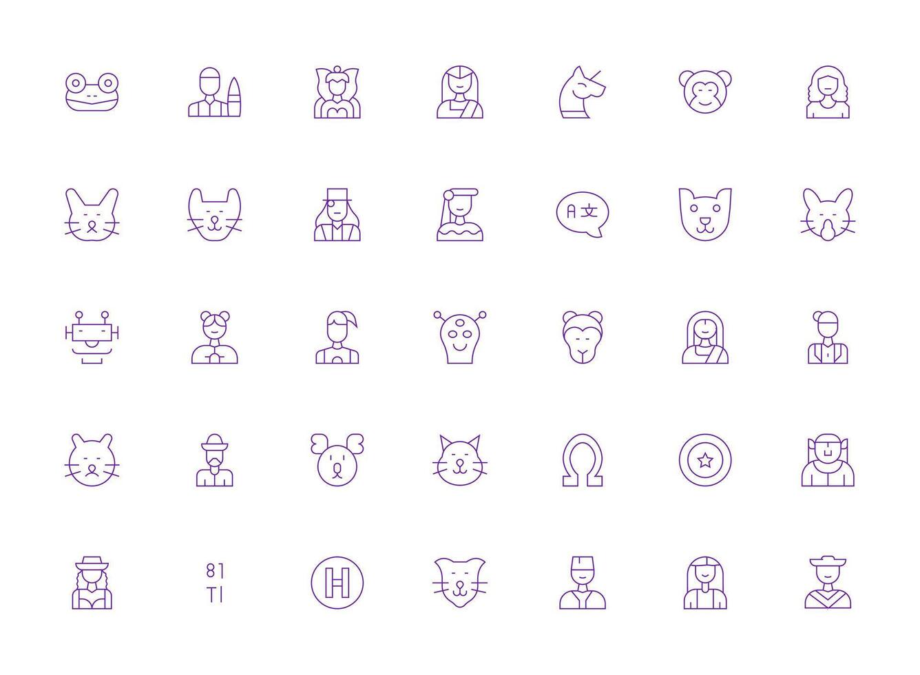 35 Light Line Style Icons from Character Collection High-Resolution Icons for Any Platform vector