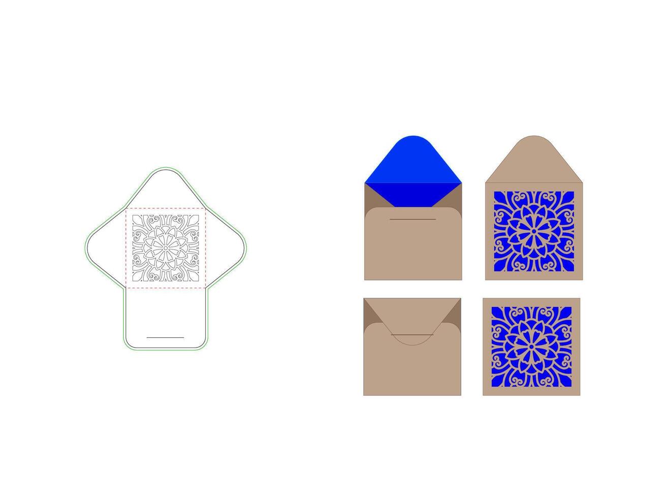 Square Envelope Dieline Template design With Mandala Pattern vector